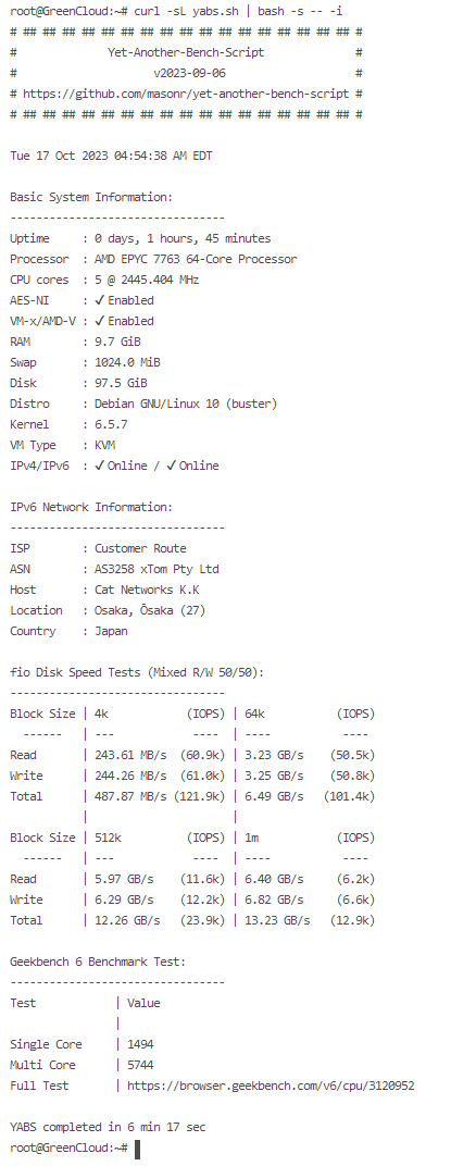 greencloud benchmark JP